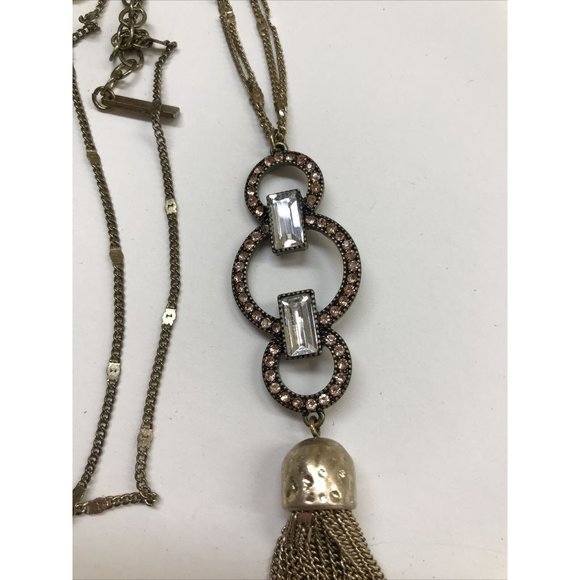 Saks Fifth Avenue Goldtone Necklace 31-34' with 5" Tassel Art Deco Style - Picture 5 of 8